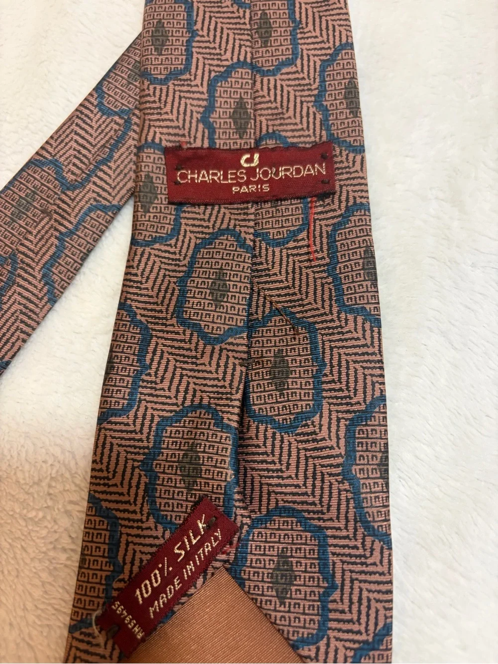 Charles Jourdan Brown and Navy Geometric Silk Tie